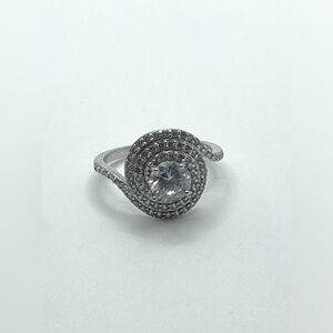 VTG Sterling Silver Cubic Zirconia Swirl Cocktail Statement Engagement Ring 6.75